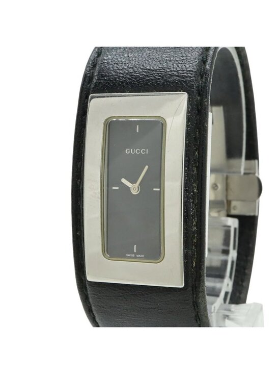 Gucci Black Dial SS Leather Quartz Watch